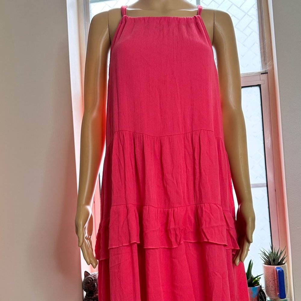 143 Story|Halter Long Dress|Plus 1XL|Coral|Ruffled|Pleated|Lined|Sleeveless - Picture 4 of 16